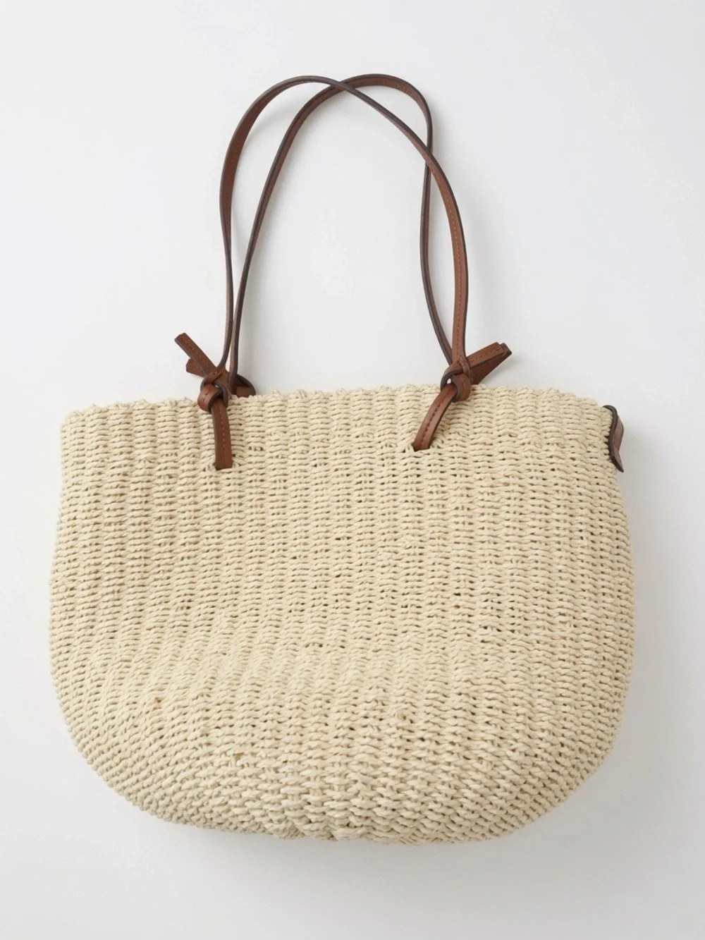 Mango Woven Straw Raffia Tote Bag Cream Leather Handles Summer Beach Bag - Picture 1 of 5